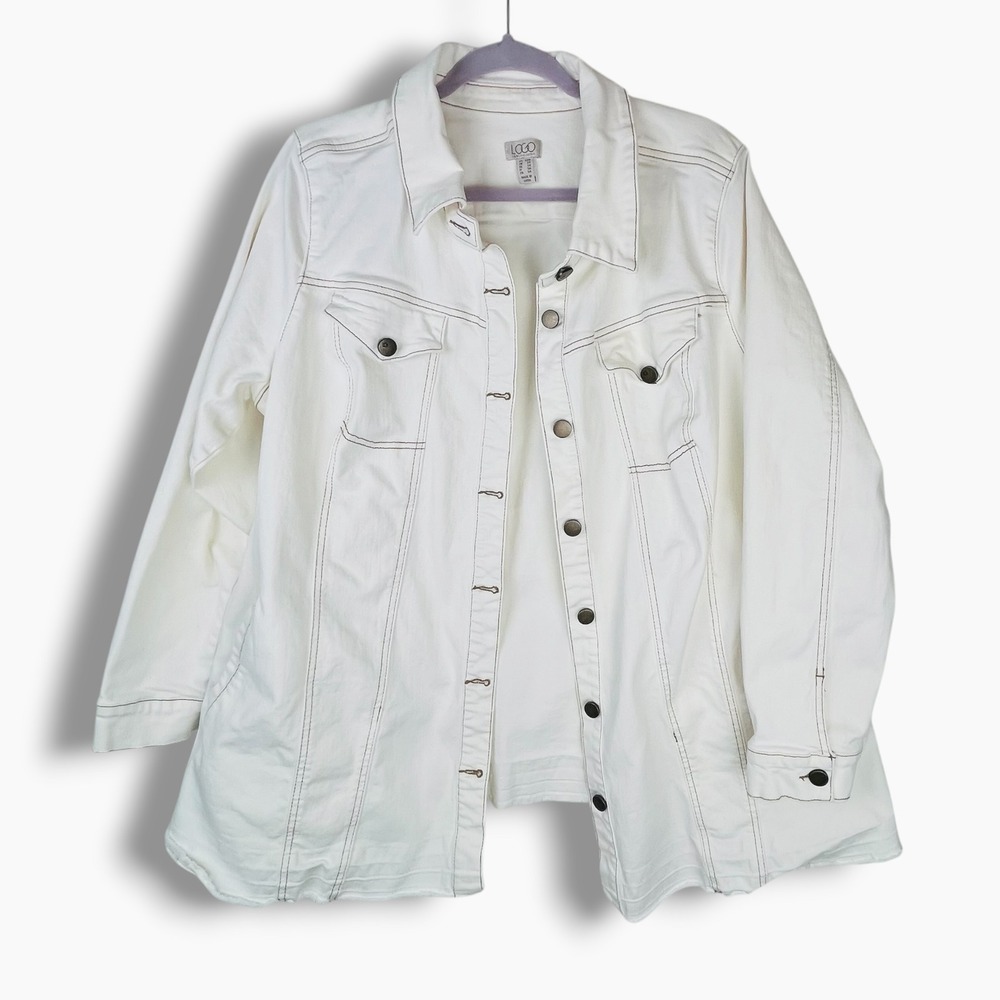LOGO Lori Goldstein White Denim Release Hem Jacket Womens 20W Plus Size
